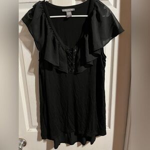 Kate and Mallory Ruffled Black Top Women’s‎ Size XL Whimsy Goth Flutter Sleeve